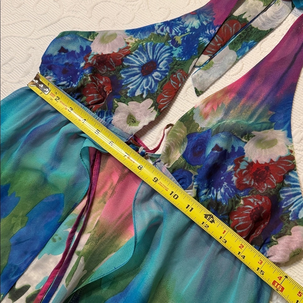 Francesca's Floral Halter Dress/Coverup Sheer. Small/Medium Adjustable - Picture 8 of 9
